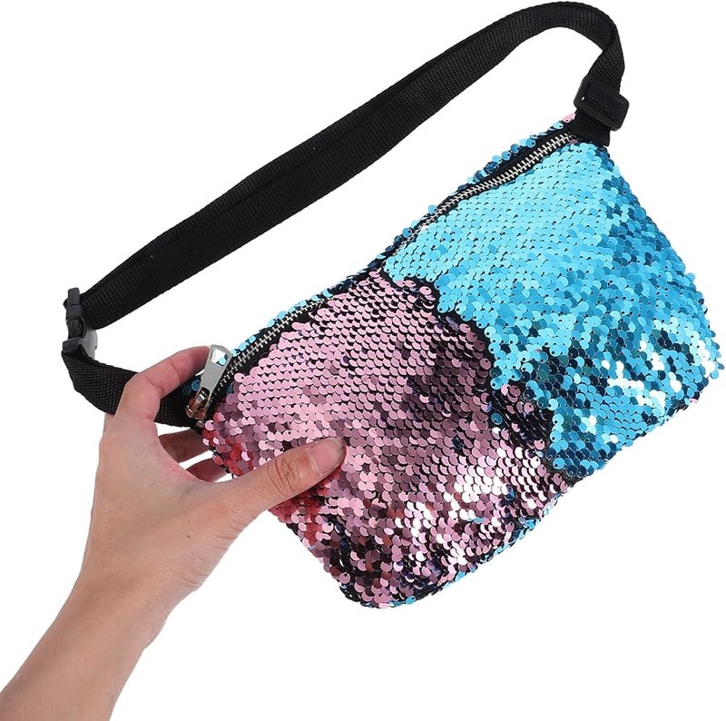 Blue Pink Sequins Fanny Pack for Women Adjustable Waist Bag Lightweight Travel Hiking - Image 4